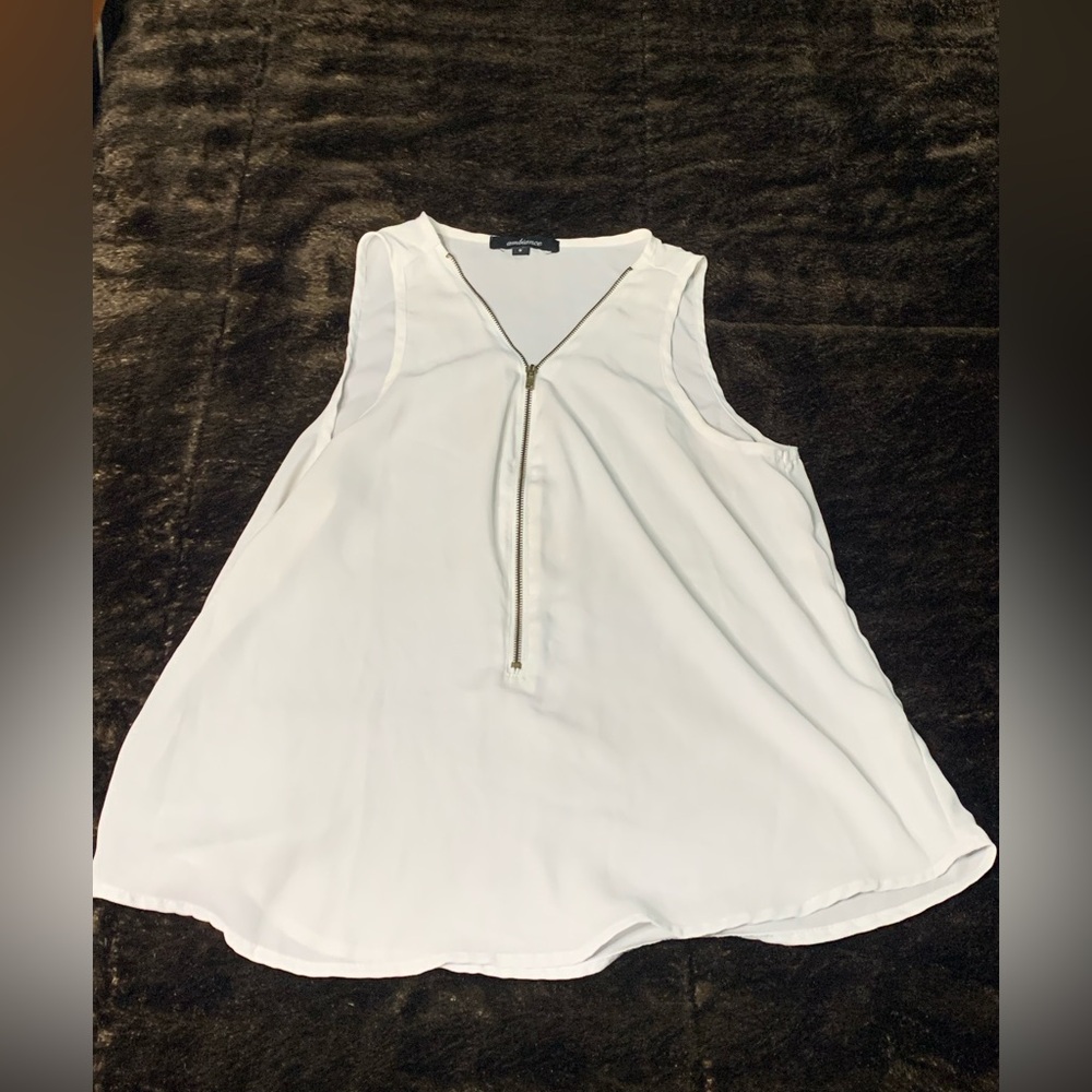 Ambiance White Sleeveless Top with Gold Accent